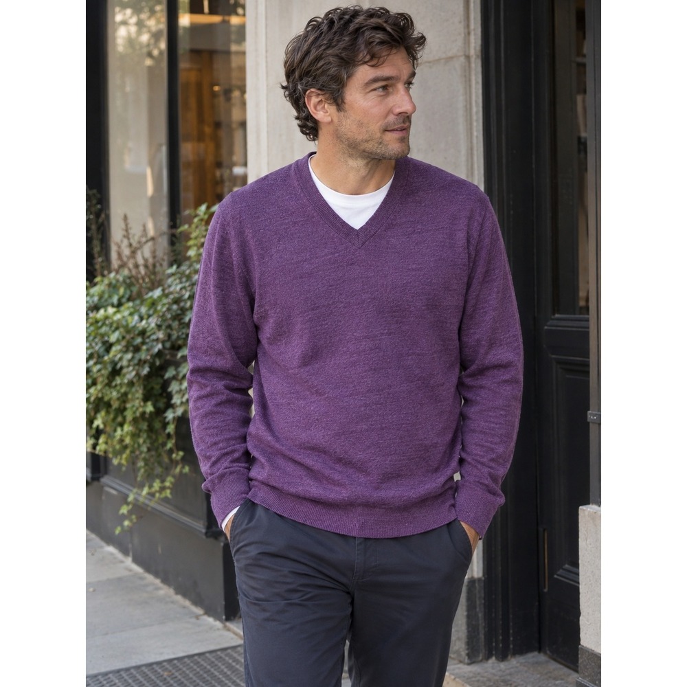 Turnbury Purple Extra Fine Merino Wool V-Neck Sweater Men's XL Quiet Luxury